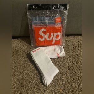 Supreme White and Red Crew Socks